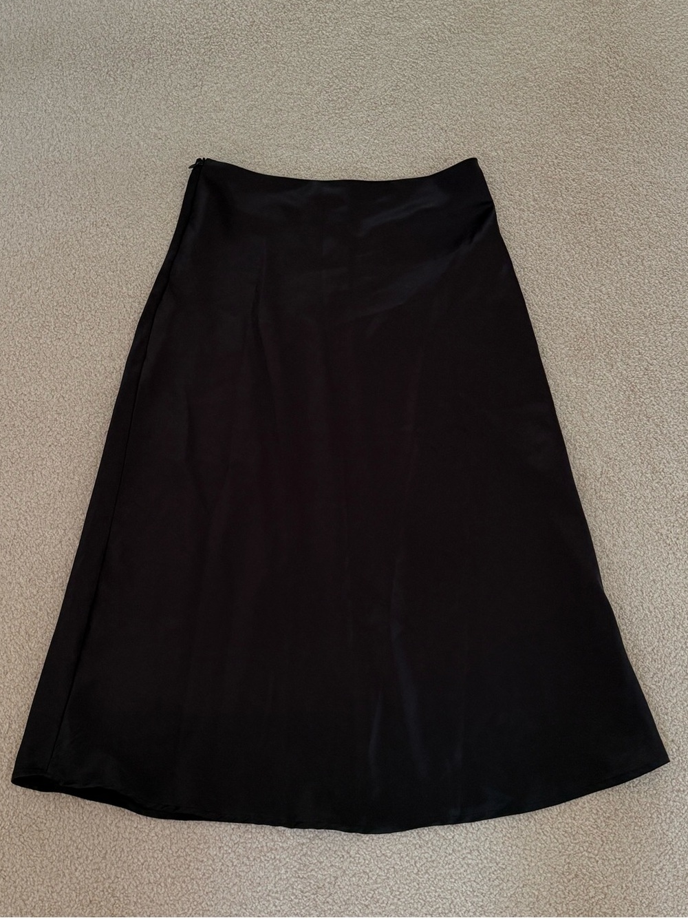 Black Satin A-Line Midi Skirt